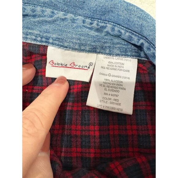 Bobbie Brooks Women's L Red Plaid Button-Up Holiday Shirt Vintage - Picture 9 of 11